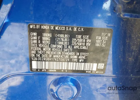 2019 Honda Hr-V Sport z USA, uszkodzony, nr VIN 3CZRU6H17KG709724